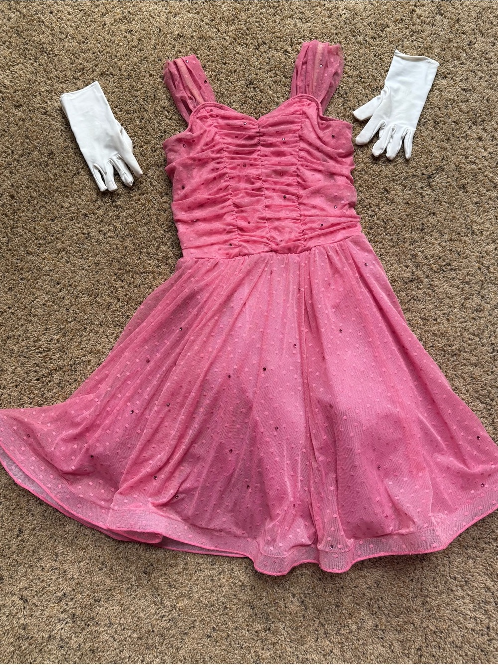 Weissman Pink Rhinestone Lyrical Dance  Costume w/ White Gloves Child Large LC